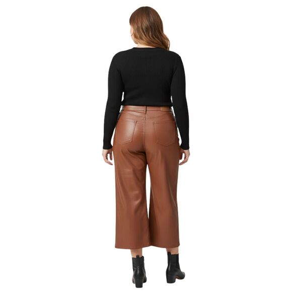 NWT Judy Blue 13/31 Faux Leather Pants Tummy Control Wide Leg Crop Camel Brown - Picture 2 of 14